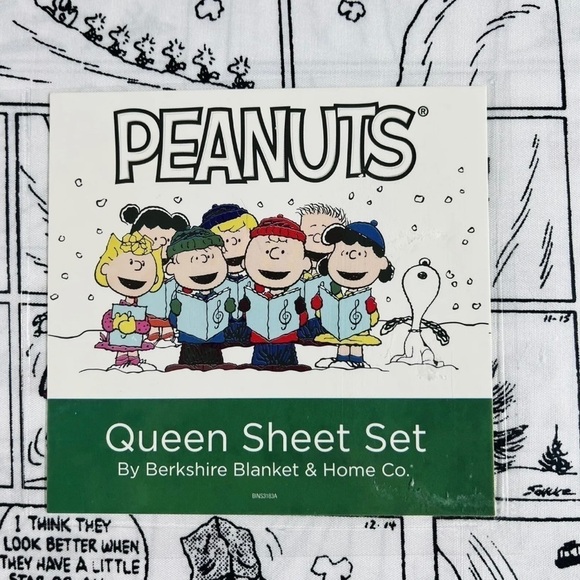 Peanuts Christmas White Queen Sheet Set by Berkshire Blanket Comic print New - Picture 6 of 7